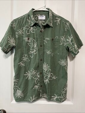 Old Navy Green Short-Sleeve Linen Blend Button-Up Shirt XL